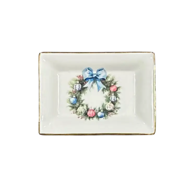 French Bee: Trinket Tray - Wreath W/ Blue Bow