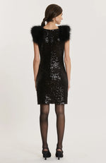 Load image into Gallery viewer, Tyler Boe Angie Sequin Feather Dress in Black

