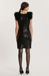 Tyler Boe Angie Sequin Feather Dress in Black