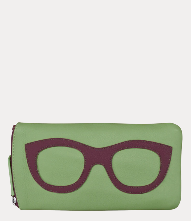 ili Leather Eyeglass Case in Eyeglass Design in Green & Purple