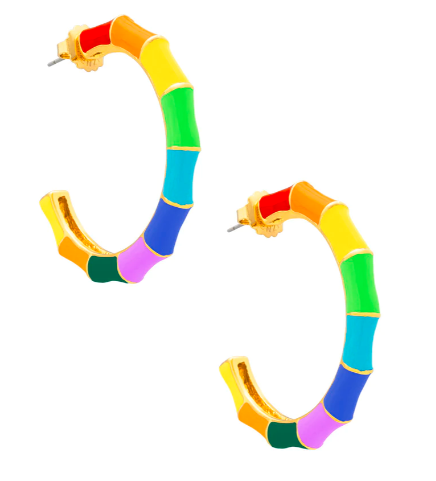 Zenzii Large Enamel Bamboo Hoop Earring in Rainbow