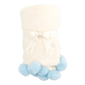 Elegant Baby Pom Trim Fleece Baby Stroller Blanket in Blue