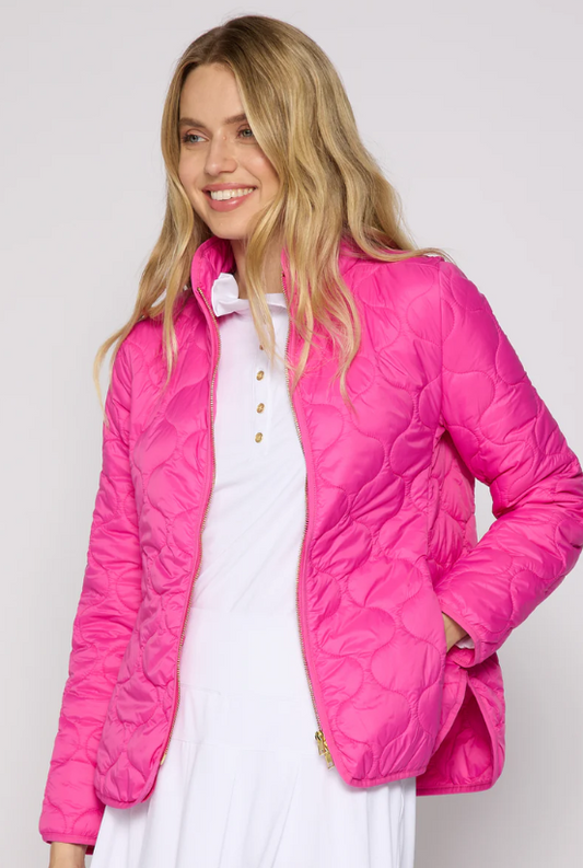 G Lifestyle Double Zipper Padded Jacket in Hot Pink
