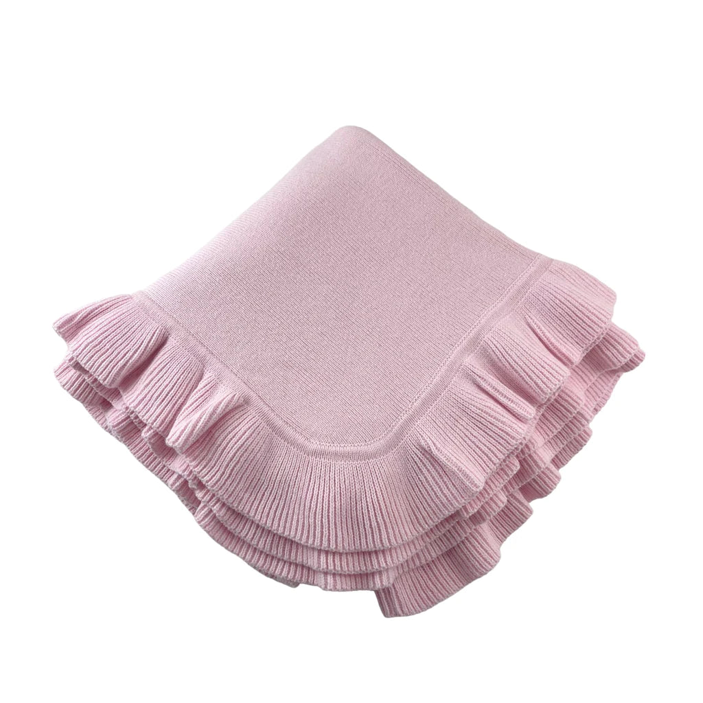 Elegant Baby Jersey Knitted Ruffle Blanket in Pink