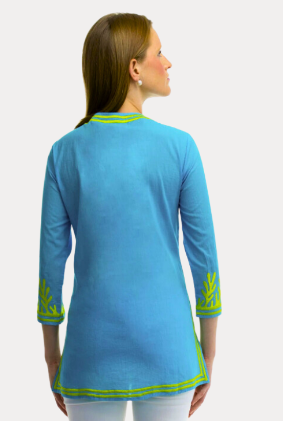 Gretchen Scott Cotton Embroidered Tunic in Turquoise Reef