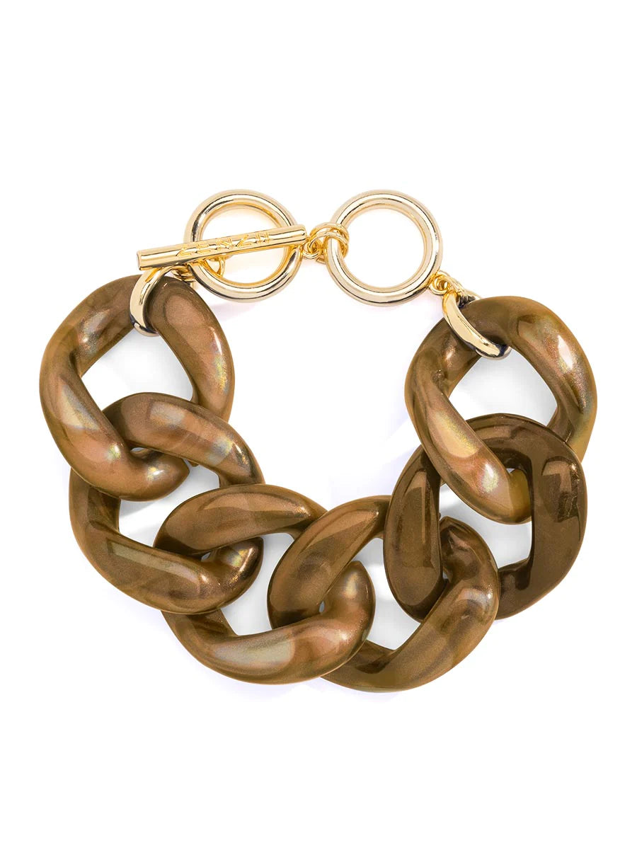 Zenzii Iridescent Curb Chain Bracelet in Brown