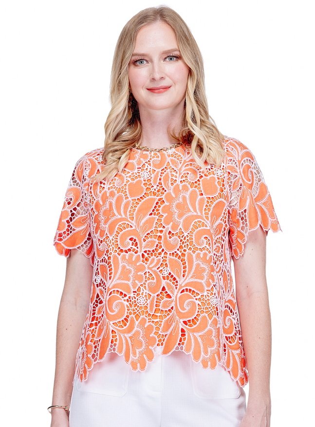 Jade Short Sleeve Top in Citrus Lace