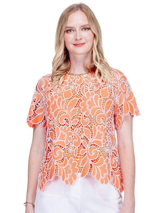 Jade Short Sleeve Top in Citrus Lace