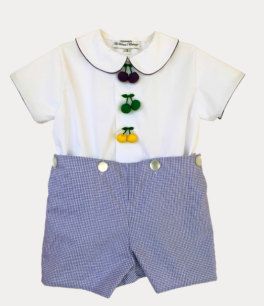 Vintage Cherry Suit in Purple Micro Gingham