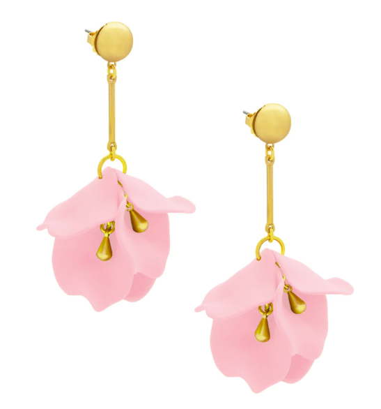 Zenzii Flower Petal Resin Drop Earring in Light Pink