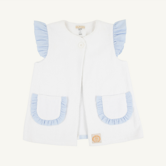 The Beaufort Bonnet Company Callie Cover Up in Worth Ave White and Breakers Blue Seersucker