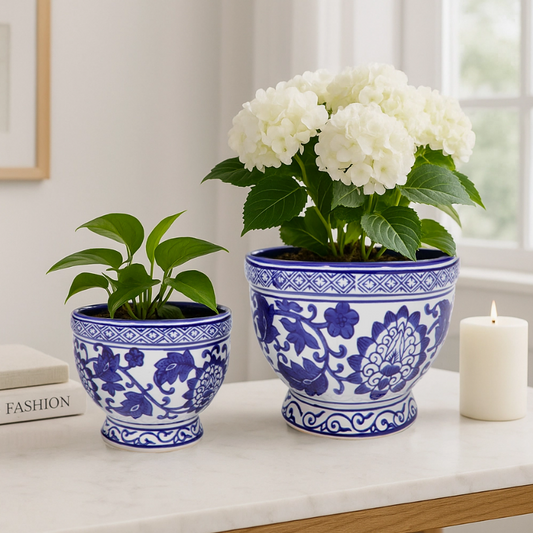 Sagebrook Home Planter in Blue Ceramic Chinoiserie