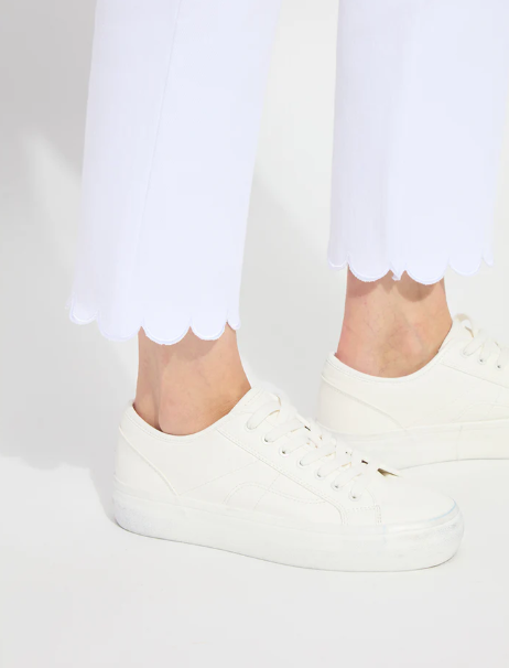 Lysse Sage Scallop Edge Ankle Boot in White