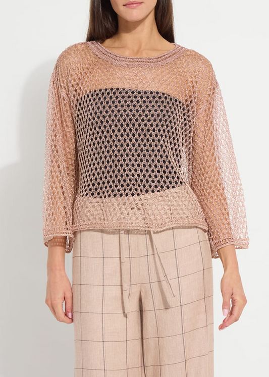 Lysse Lettie Slouchy Metallic Net Mesh Knit in Sparkling Rose