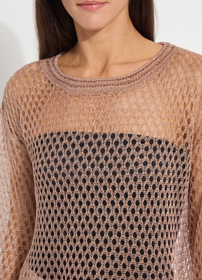 Lysse Lettie Slouchy Metallic Net Mesh Knit in Sparkling Rose