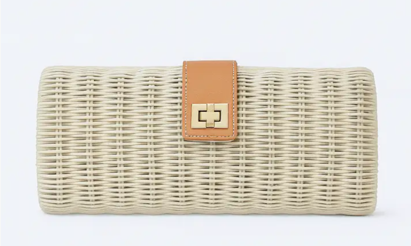 Kayu Luanne Wicker Clutch Bag with Gold Toned Turn Lock