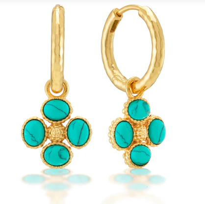 Capucine De Wulf Berry Clover Hoop Earrings with Double Sided Charm in Turquoise