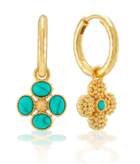 Capucine De Wulf Berry Clover Hoop Earrings with Double Sided Charm in Turquoise