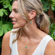 Capucine De Wulf Berry Clover Hoop Earrings with Double Sided Charm in Turquoise