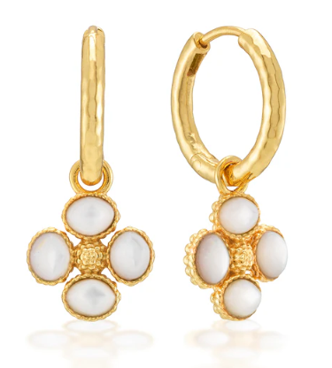 Capucine De Wulf Berry Clover Hoop Earrings with Double Sided Charm in Mother of Pearl
