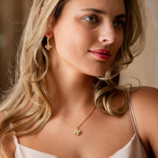Capucine De Wulf Berry Clover Hoop Earrings with Double Sided Charm in Mother of Pearl