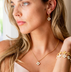 Capucine De Wulf Berry Clover Hoop Earrings with Double Sided Charm in Mother of Pearl