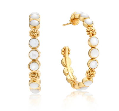 Capucine De Wulf Berry Gem Medium Hoop Earrings in Mother of Pearl