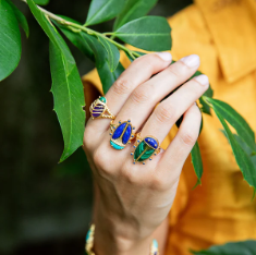 Capucine De Wulf Scarab Grande Ring with Turquoise and Lapis Size 8