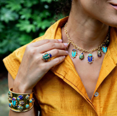 Capucine De Wulf Scarab Grande Ring with Lapis and Malachite Size 7