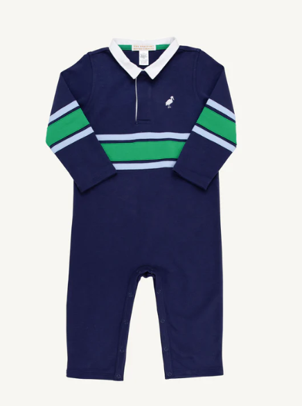 The Beaufort Bonnet Company Sir Proper's Rugby Romper in Nantucket Navy