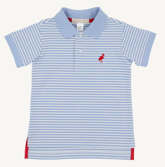 The Beaufort Bonnet Company Prim and Proper Polo SS Pima in Beale Street Blue Stripe