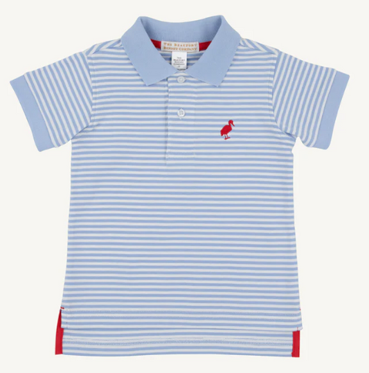 The Beaufort Bonnet Company Prim and Proper Polo SS Pima in Beale Street Blue Stripe