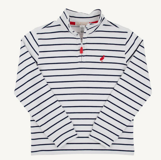 The Beaufort Bonnet Company Hayword Half-Zip in Nantucket Navy Stripe