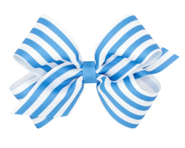 Wee Ones Mini Stripe Print Bow in Copen Blue