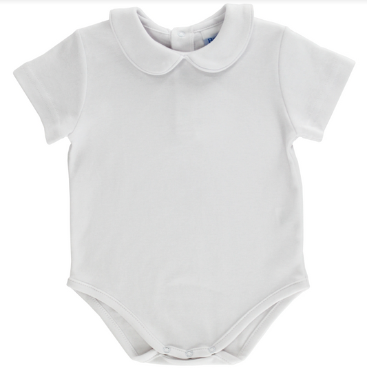 Bailey Boys Knit Short Sleeve Onesie in White