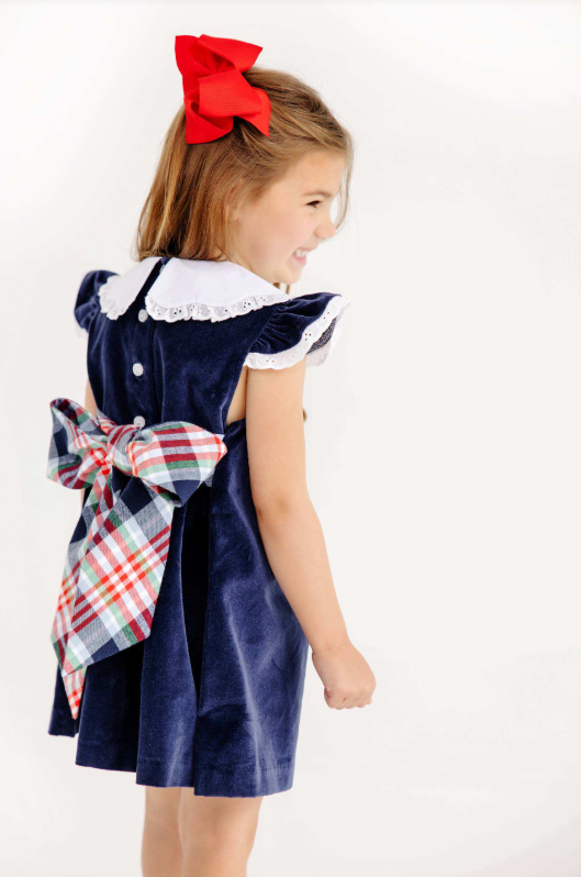 The Beaufort Bonnet Company Franny Velveteen Frock in Covington Cottage Plaid