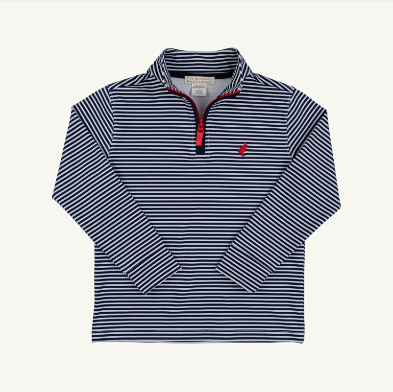 The Beaufort Bonnet Company Prepletic™ Hayword Half Zip in Nantucket Navy Stripe