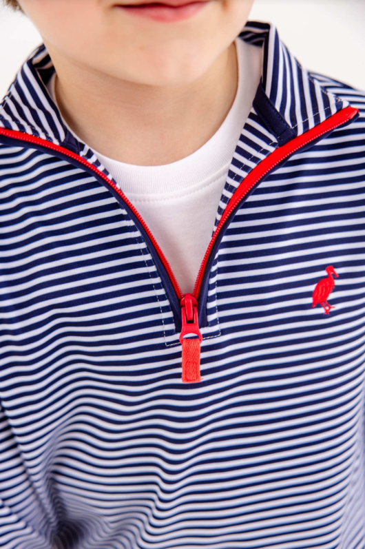 The Beaufort Bonnet Company Prepletic™ Hayword Half Zip in Nantucket Navy Stripe