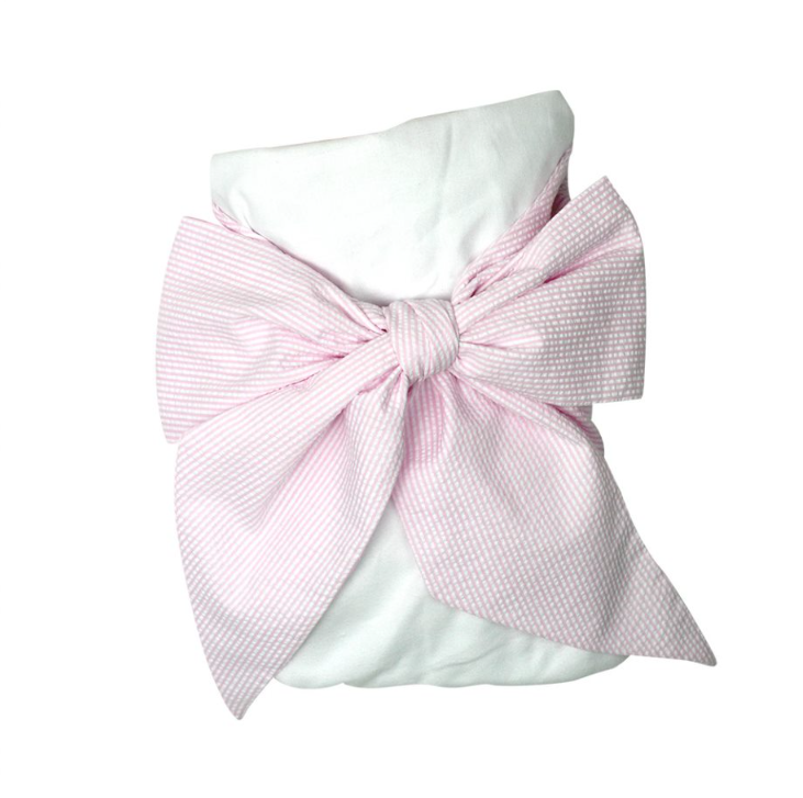 The Beaufort Bonnet Company Seersucker Bow Swaddle in Pink