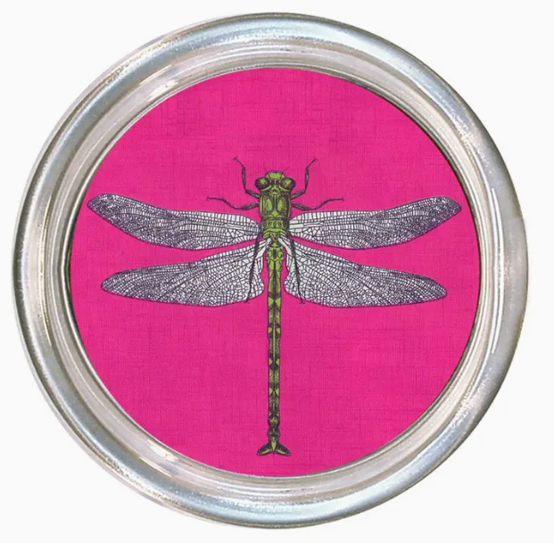 Marye Kelley Dragonfly on Fuchsia Linen Coaster