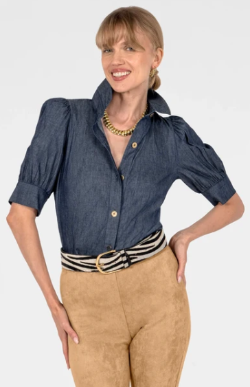 Gretchen Scott Puff Sleeve Top in Denim