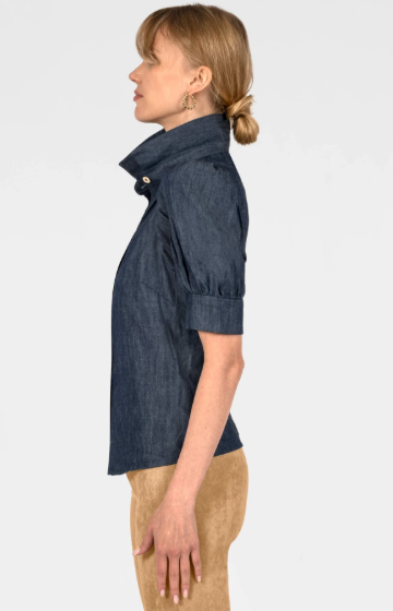 Gretchen Scott Puff Sleeve Top in Denim