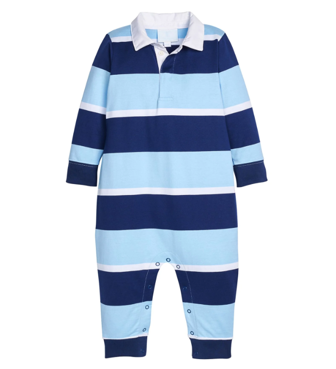 Little English Rugby Polo Romper in Varsity Stripe