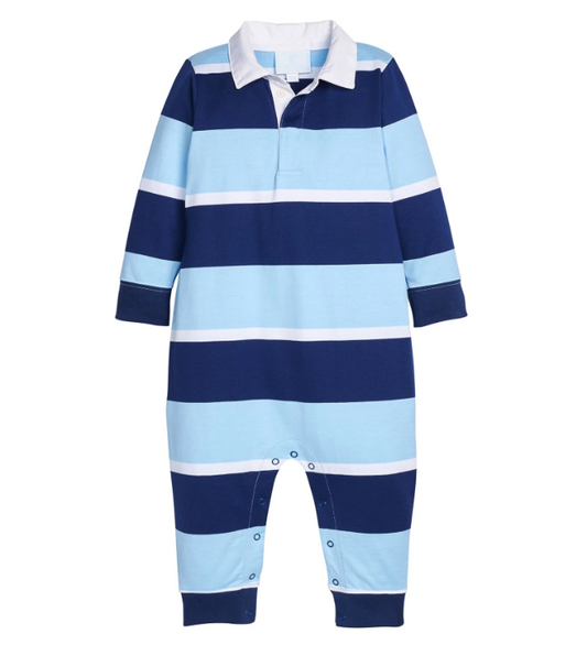 Little English Rugby Polo Romper in Varsity Stripe