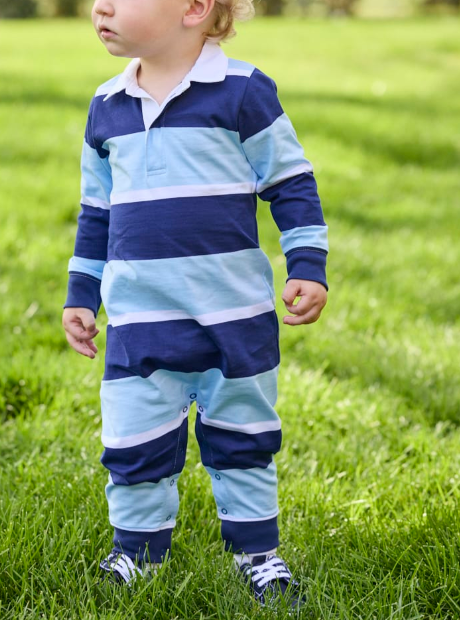 Little English Rugby Polo Romper in Varsity Stripe