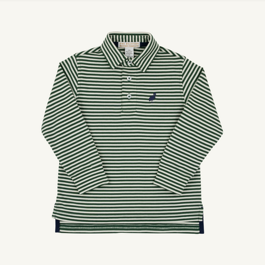 The Beaufort Bonnet Company Prim and Proper Pima Polo Grier Green Palmetto Pearl Stripe