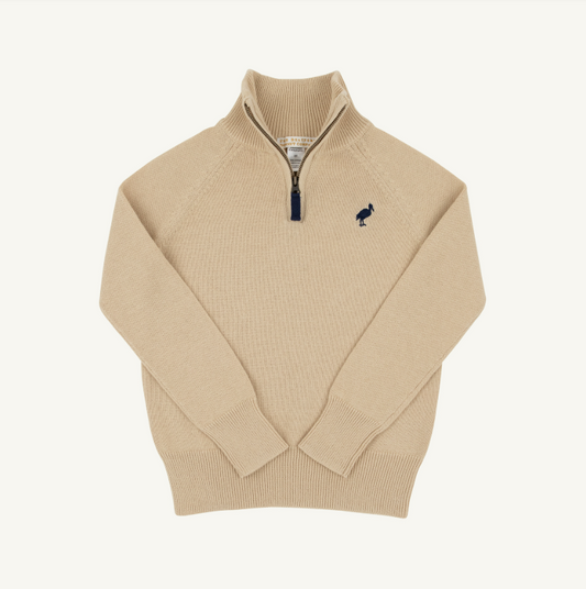The Beaufort Bonnet Company Hayden Half Zip Sweater in Keeneland Khaki