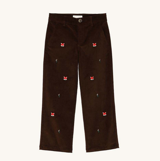 The Beaufort Bonnet Company Critter Prep School Corduroy Pants  in Chelsea Chocolate with Foxes