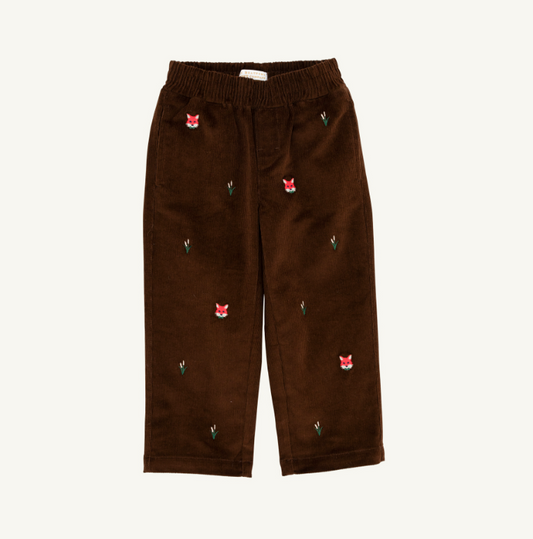 The Beaufort Bonnet Company Critter Sheffield Corduroy Pants  in Chelsea Chocolate with Foxes
