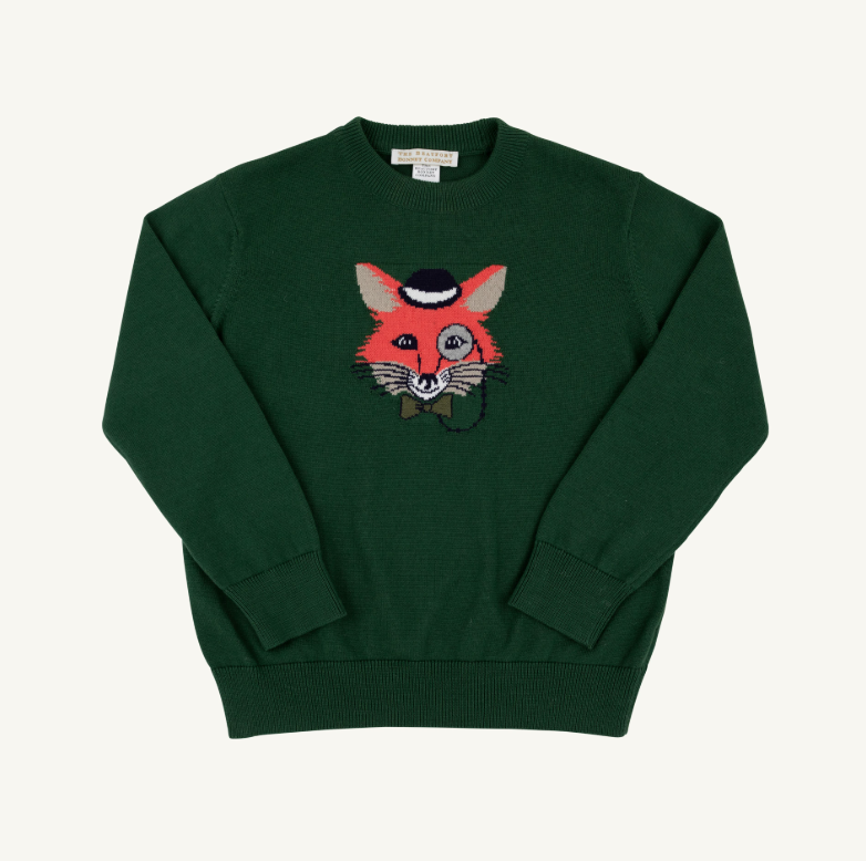 The Beaufort Bonnet Company Isaac's Intarsia Sweater in Grier Green with Fox